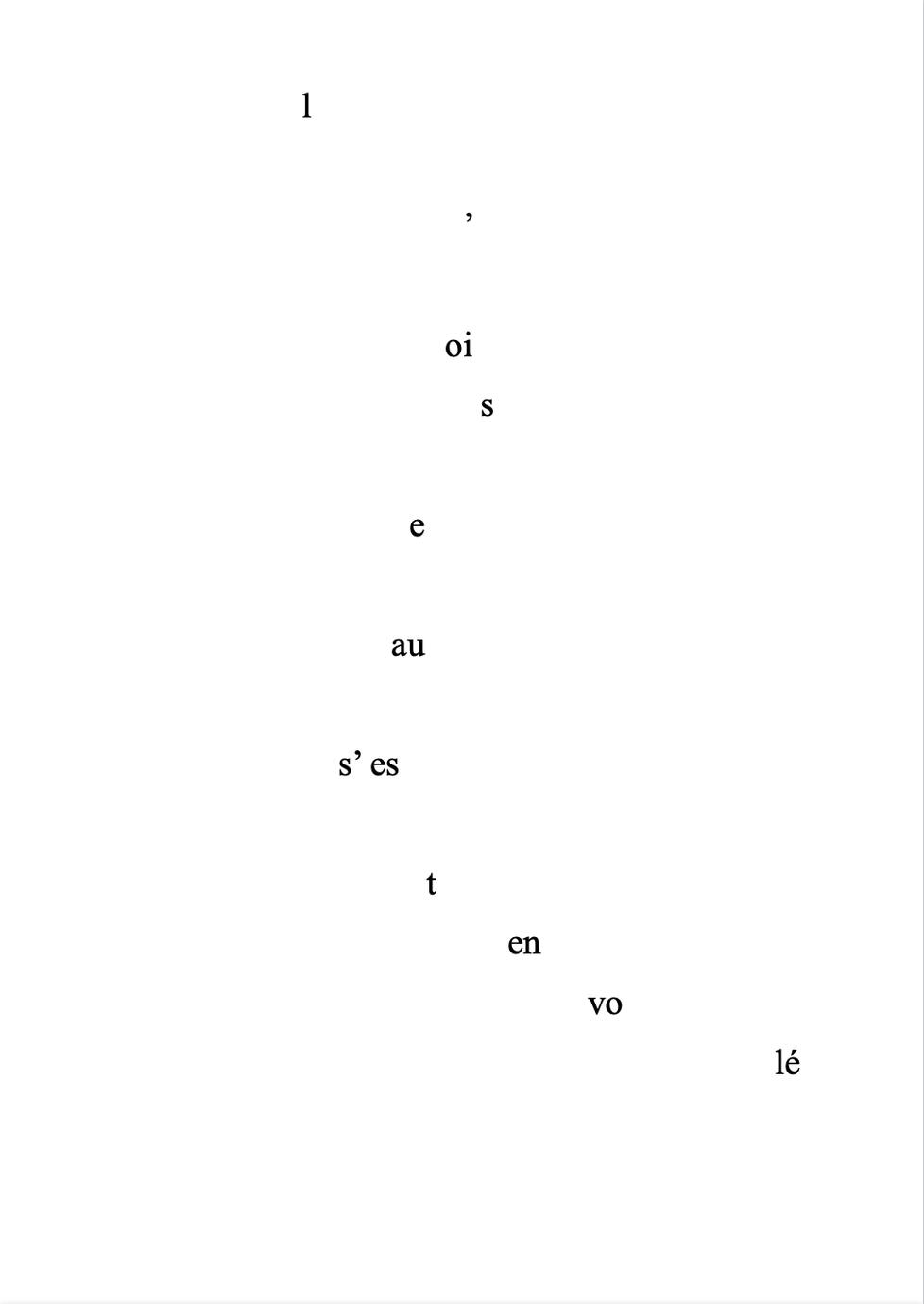 L’oiseau s’est envolé, projet d’exposition, calligramme, 2017.